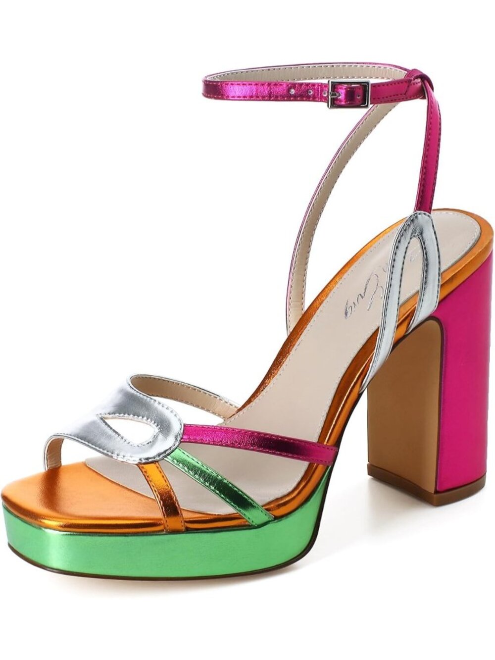 🆕Women's Pink Green Strappy Platform Heels Square Open Toe Chunky Sandals